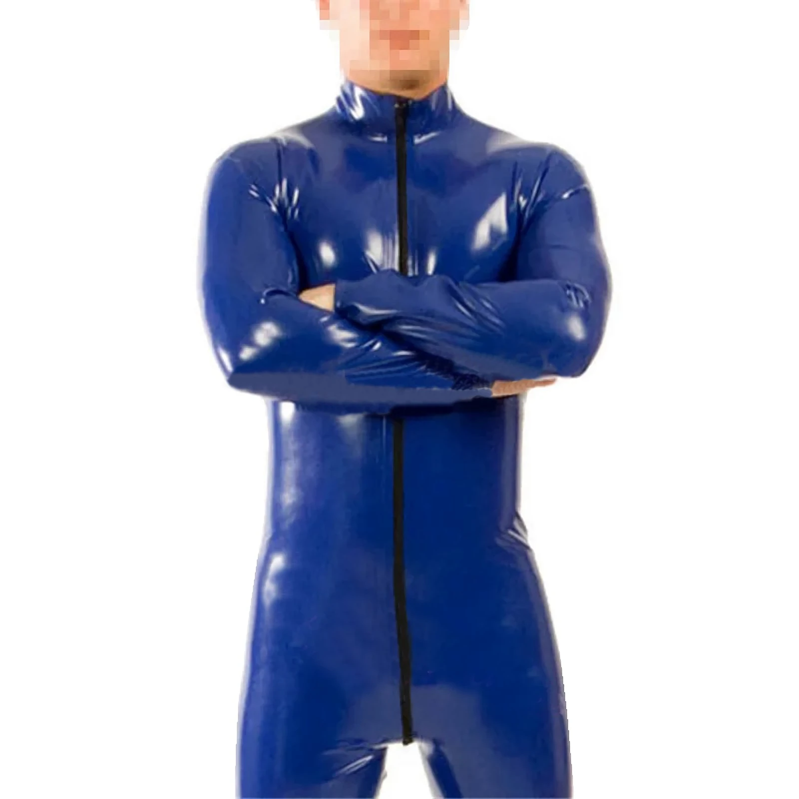

Dark Blue Latex Outfits Rubber Catsuit with Front Zip Mens Jumpsuit (No Sock) Handmade S-LCM115