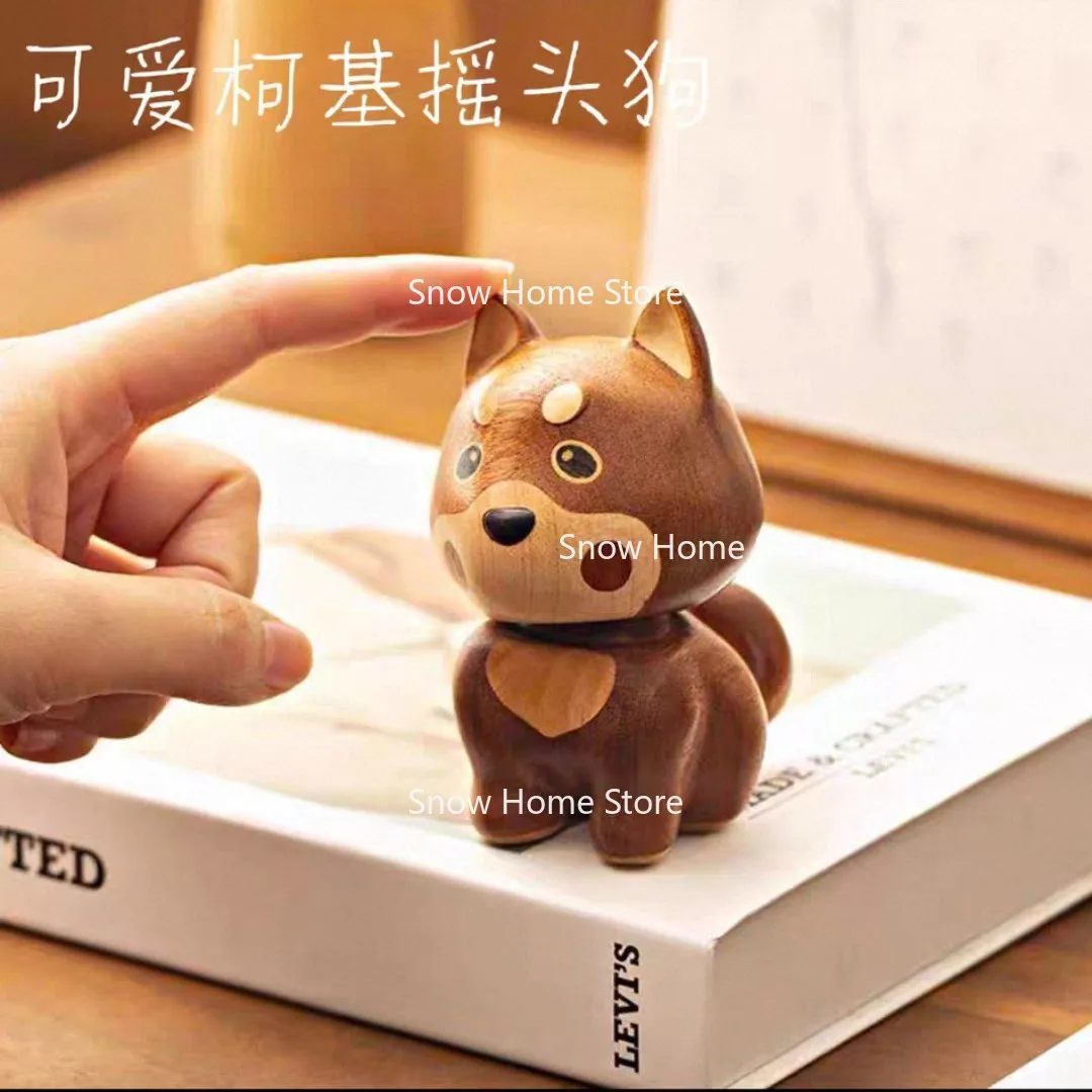 Solid wood cute shaking dog corgi doll car decoration desktop dynamic ornament