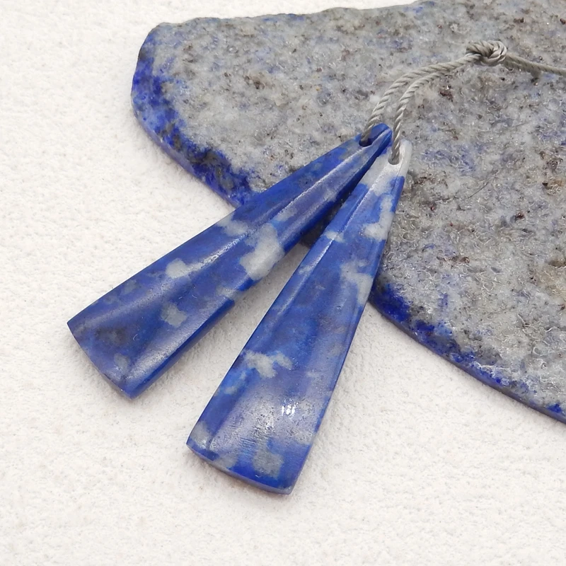 Naturstein-Ohrringe für Frauen, handgefertigt, Lapislazuli, Statement-Ohrringe, Party-Geschenke, DIY-Schmuck, 41 x 12 x 4 mm, 6 g