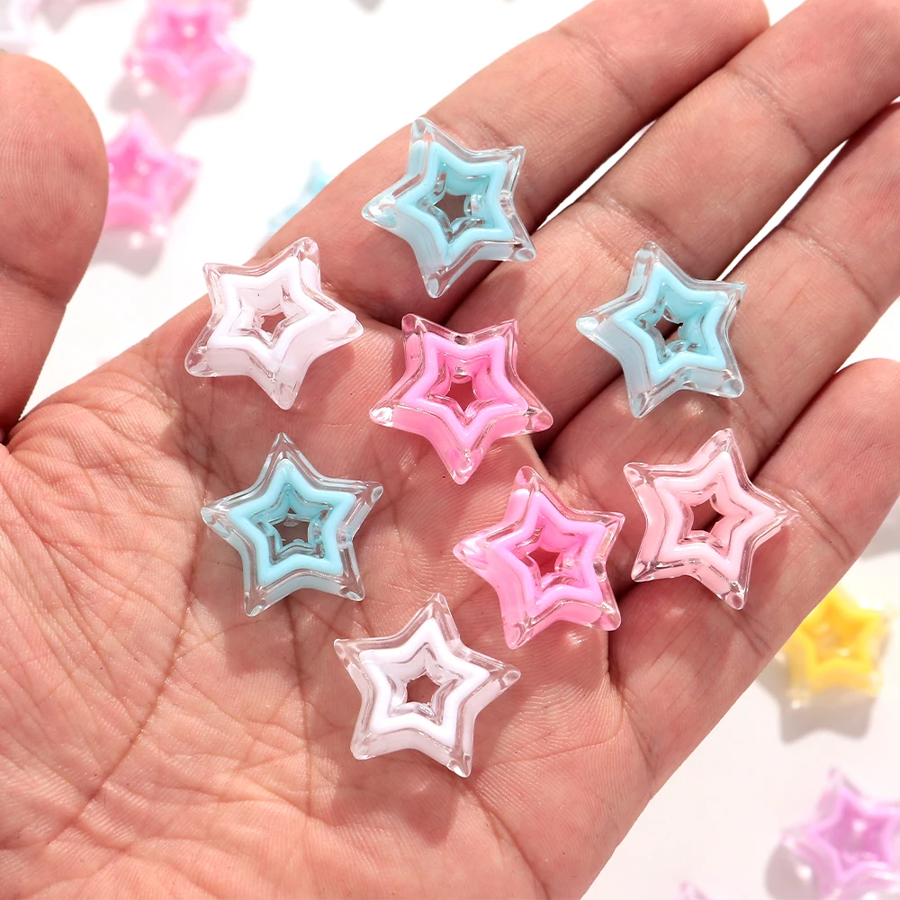 60pcs Transparent Acrylic Star Beads 21x23mm Loose Spacing Beads for DIY Jewelry Making  Necklace Mobile Phone Chain Accessories