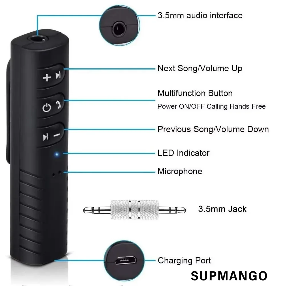 Wireless Bluetooth Compatible 5.0 Receiver Transmitter Adapter 3.5mm Jack For Car Music Audio Aux Headphone Reciever Handsfree