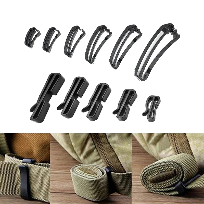 10 Pcs/Pack Quick Slip Keeper Buckle End Clip Slider Black For Molle Tactical Backpack Adjusting Strap Webbing 15-50mm