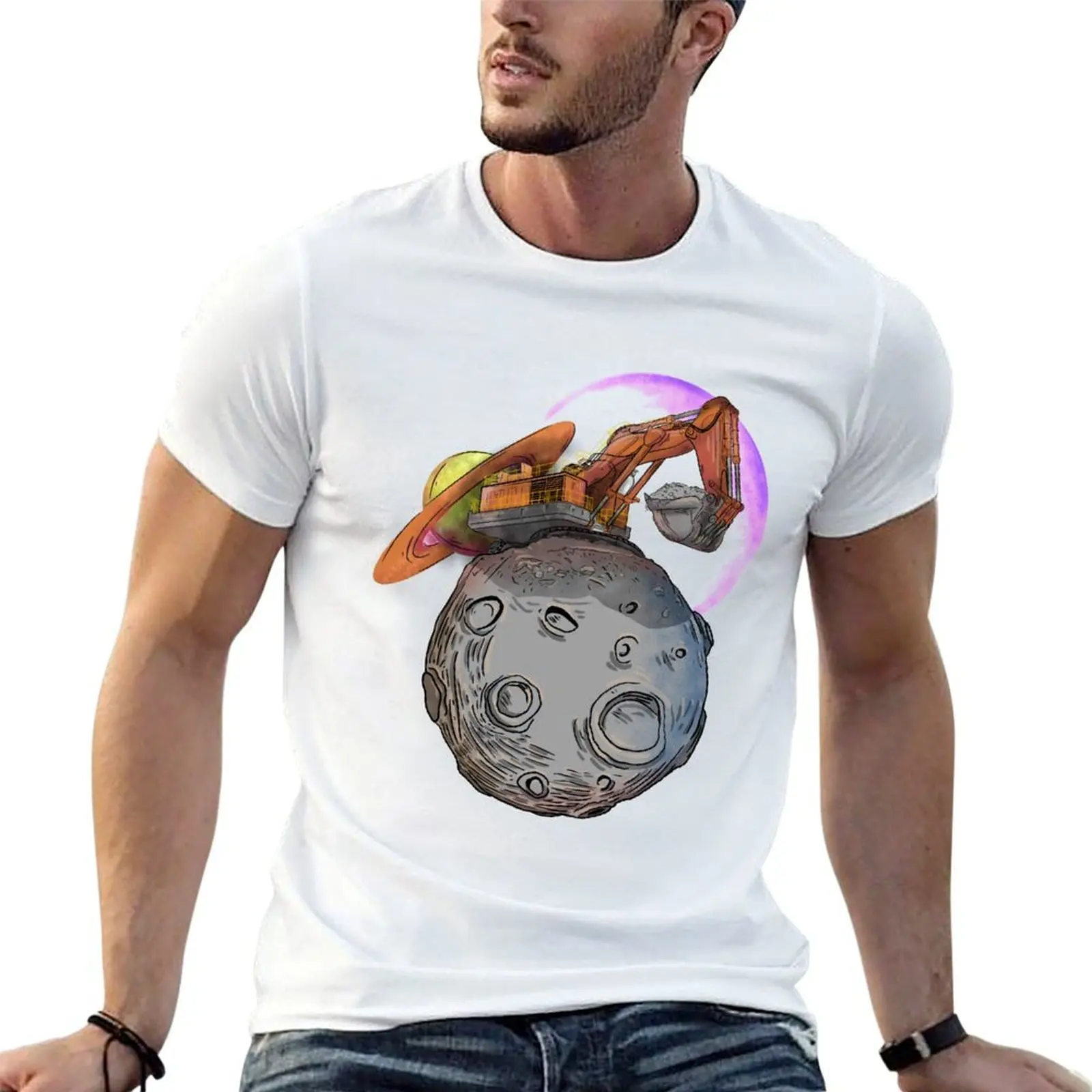 

Excavator on the moon T-Shirt t shirts for man pack white t shirts for man cotton t shirts cotton 100% T-shirt