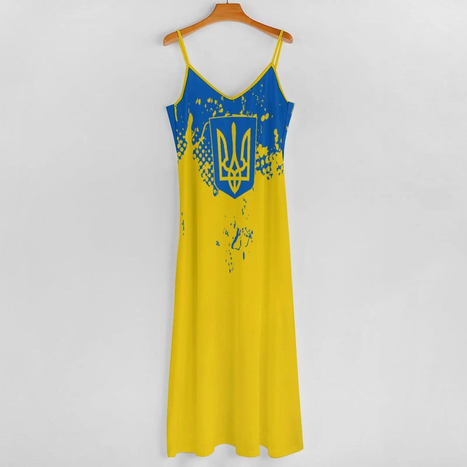 Long Dresses Dress Ukraine Flag Gain Print New Casual Sleeveless Women\'s V-Neck Printed Dress Swing Retro Dresses