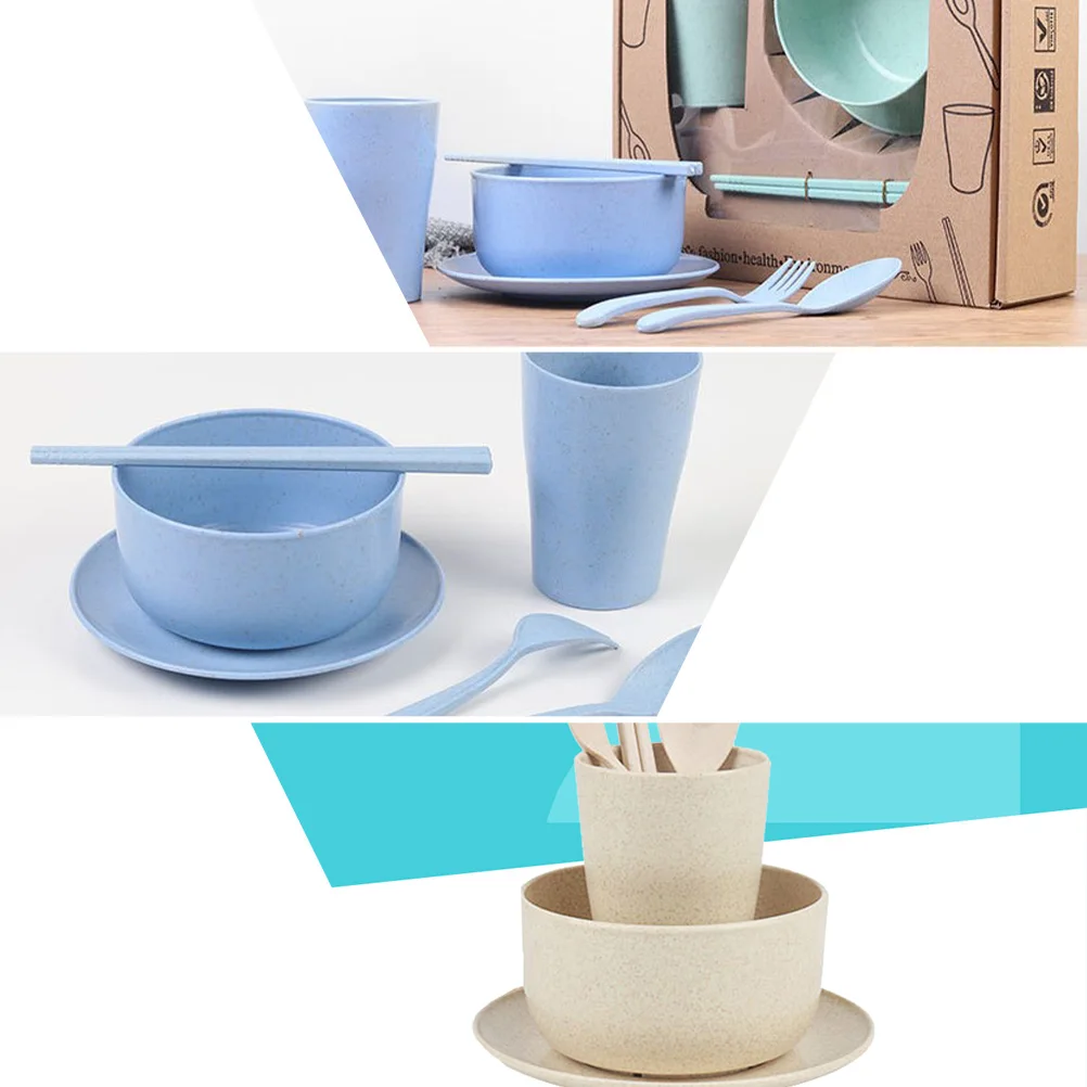 

12 Pcs Serving Utensils Portable Cutlery Set Fiber Dinnerware Wheat Plate Straw Plastic