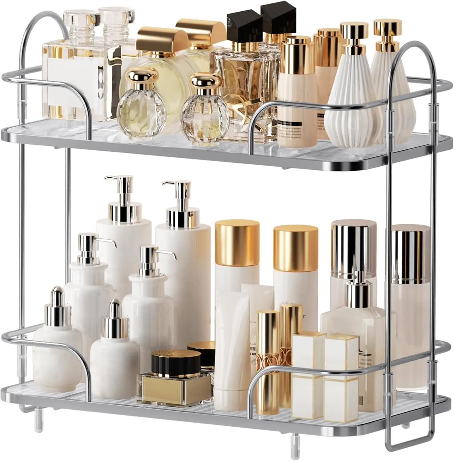 

2 Tier Corner Bathroom Counter Organizer, Cosmetic Skincare Organizer, Bathroom Countertop Perfume Tray Vanity Organizer