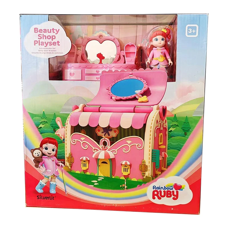 Rainbow Ruby Beauty Shop Playset, Brinquedo com Acessórios, Mobiliário, Conjunto de presente de aniversário infantil, Brinquedos colecionáveis, Meninas