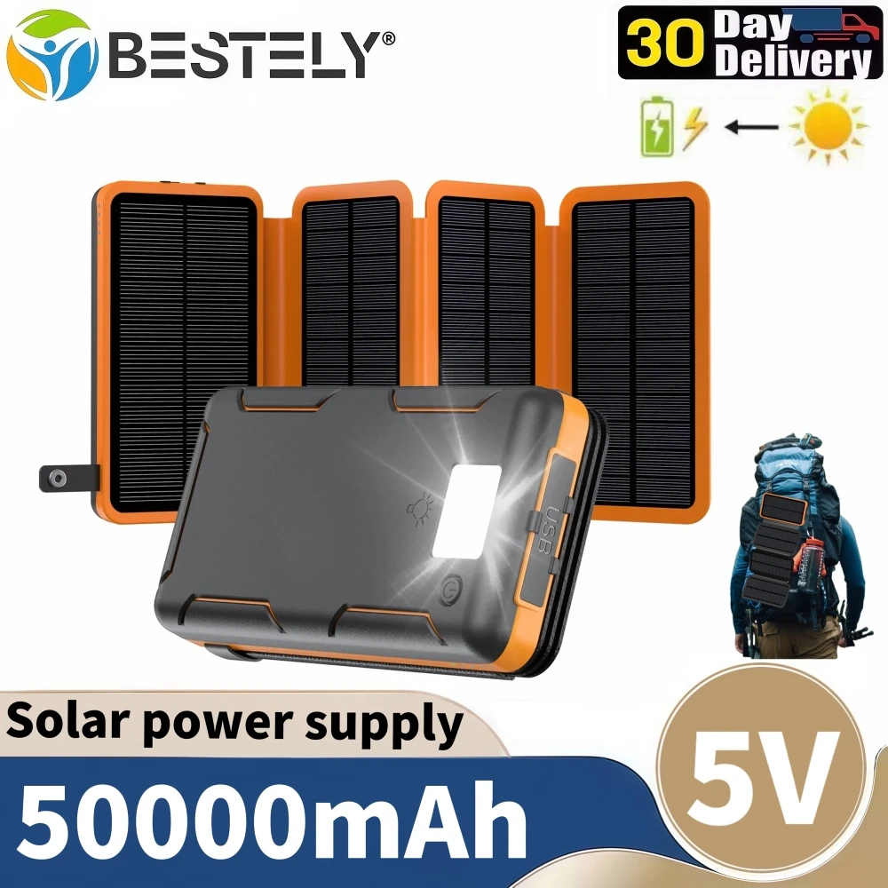 Neue tragbare Solar-Powerbank, 50000 mAh, Ladegerät mit großer Kapazität, kompatibel mit iOS,