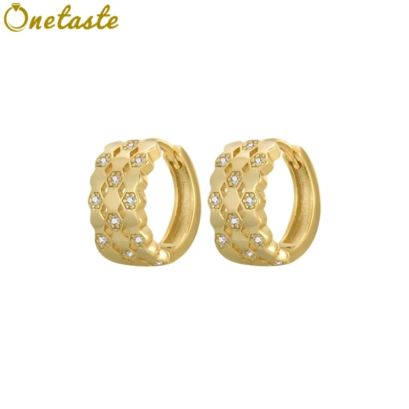 

925 Sterling Silver Honeycomb Huggie Shape Hoop Earrings For Women Trendy Lightweight Cubic Zirconia Earring Love Gift For Her