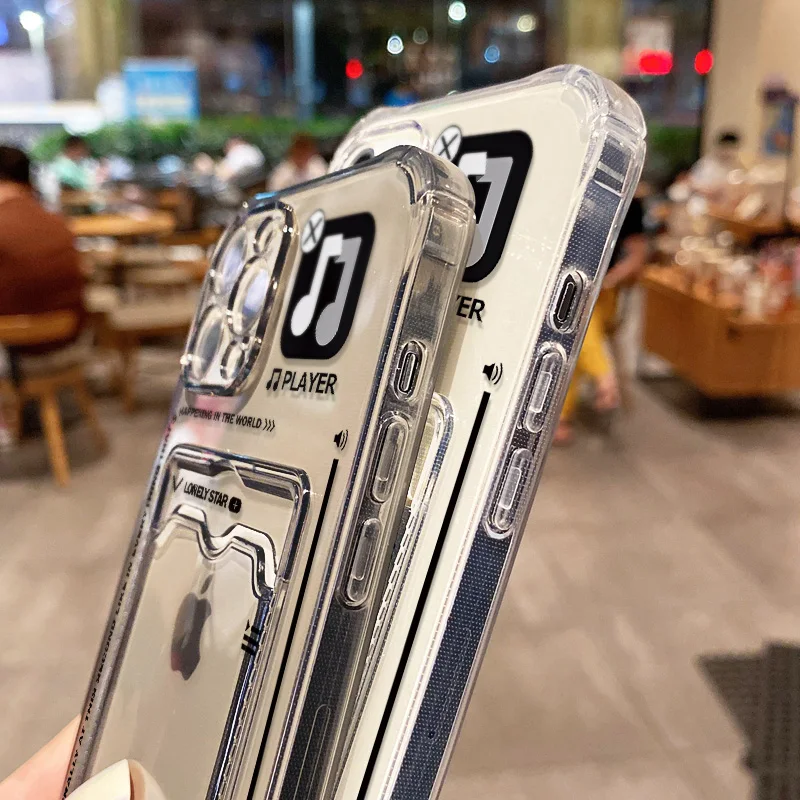 Wallet Card Holder Clear Soft Case For iPhone 11 15 16 13 14 12 Pro Max XS XR X 8 7 16 Plus SE 2022 Transparent Card Slots Cover