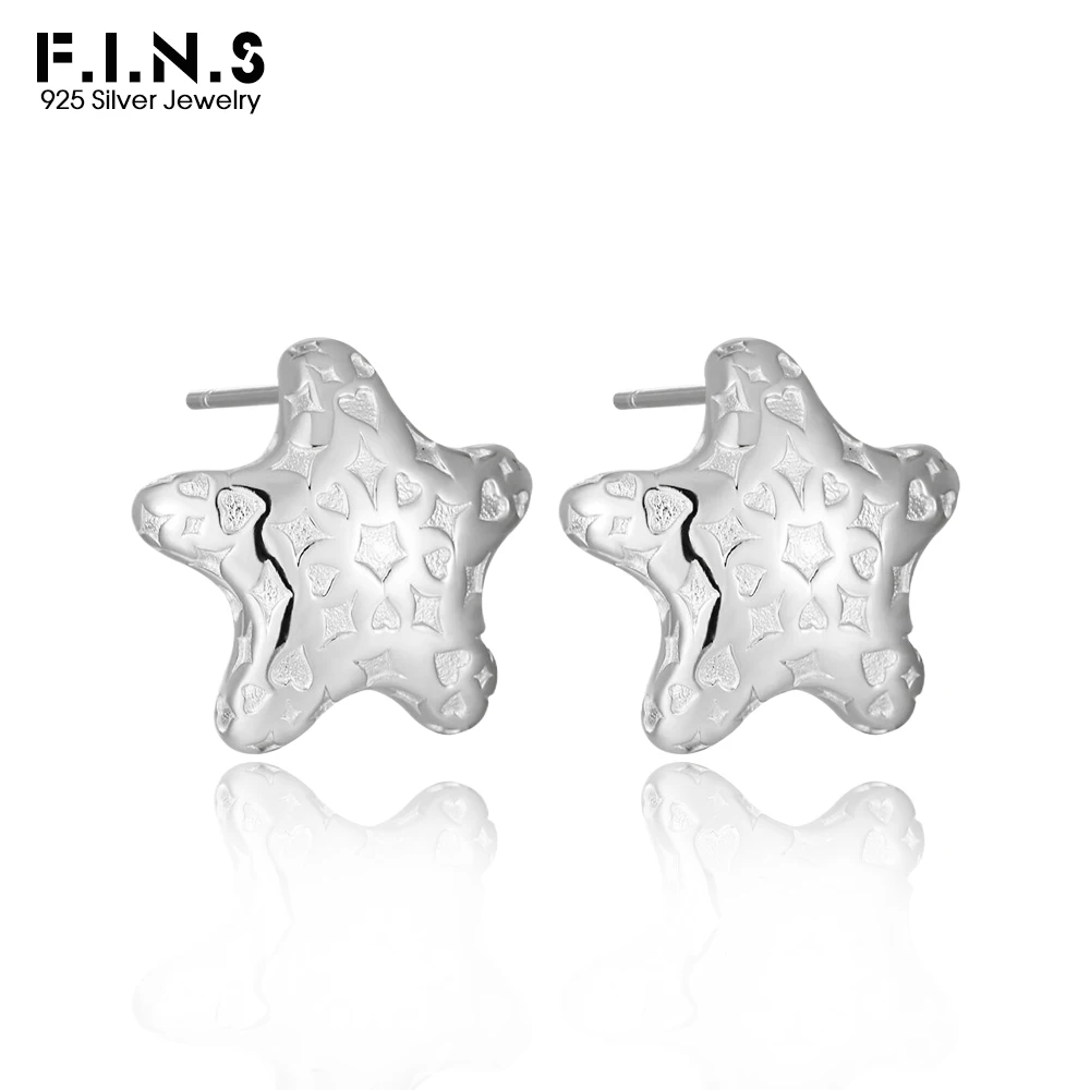 F.I.N.S Original estrella de mar 925 pendientes tipo botón de plata fina dulce geométrico micrograbado Piercing oreja accesorios de joyería fina