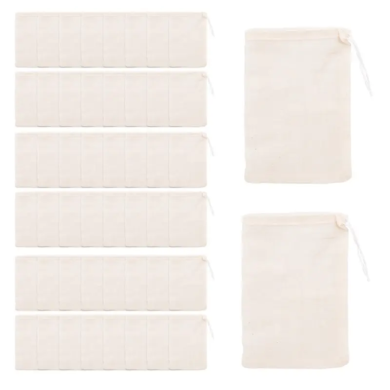 A33Z-50 Pcs 4 X 6 Inches Filter Tea Bag Reusable Drawstring Bags For Tea, Cheesecloth Sachet Bags For Party,Home Storage