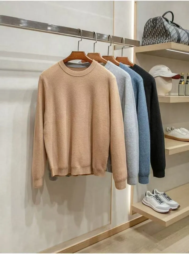 

Double stranded 26 thick needle men's thick and warm round neck knitted sweater