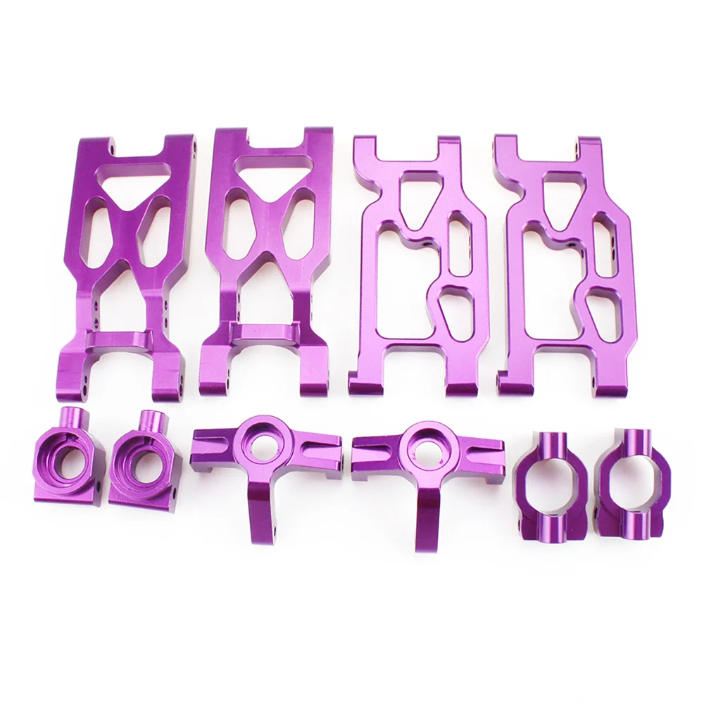 10 Pcs Aluminum Alloy Front Rear Suspension Arm Steering Cup Set for Wltoys 104001 1/10 RC Car Upgrade Parts,Purple