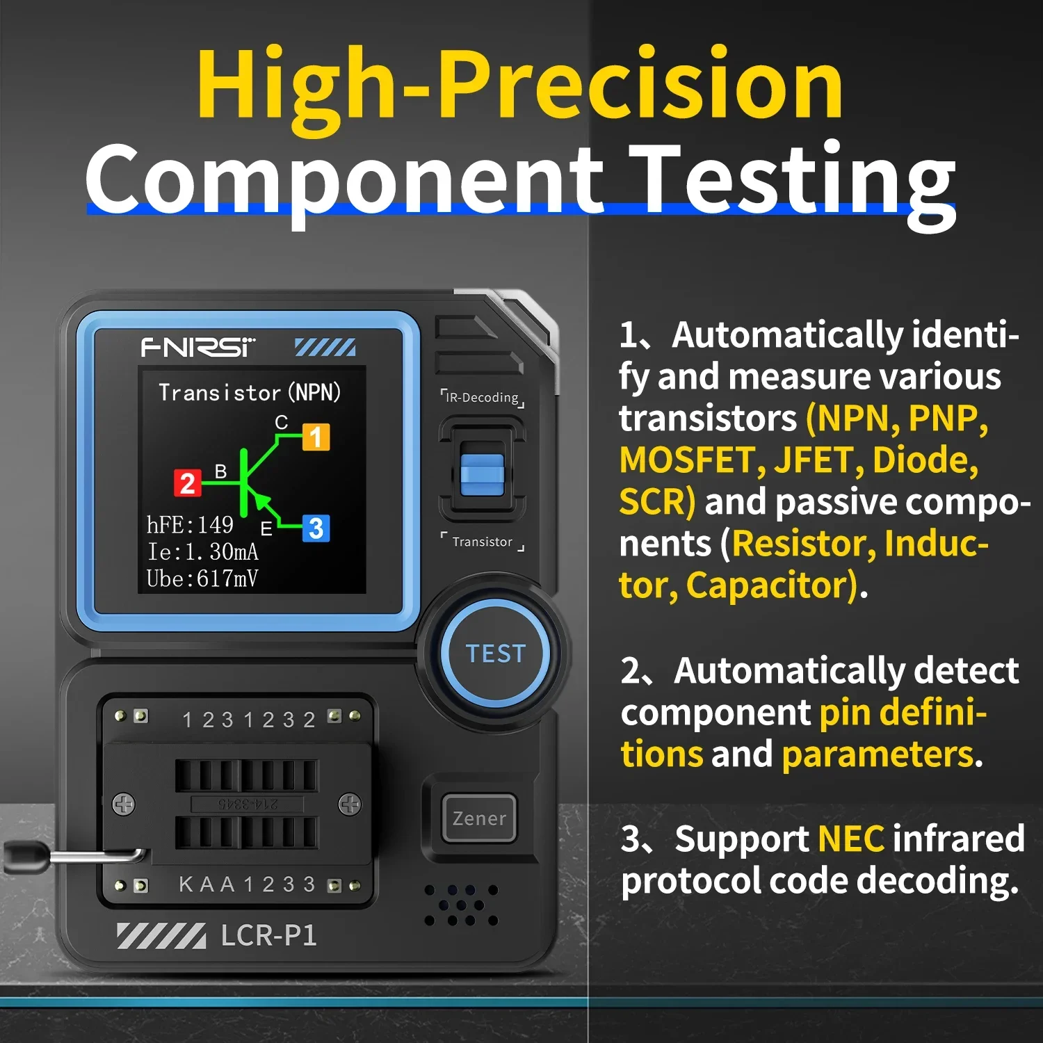 Imagem -06 - Fnirsi-multifunções Transistor Tester Mini Diode Triode Capacimeter Resistência Lcr Esr Medidor Mosfet Npn Smd 81g