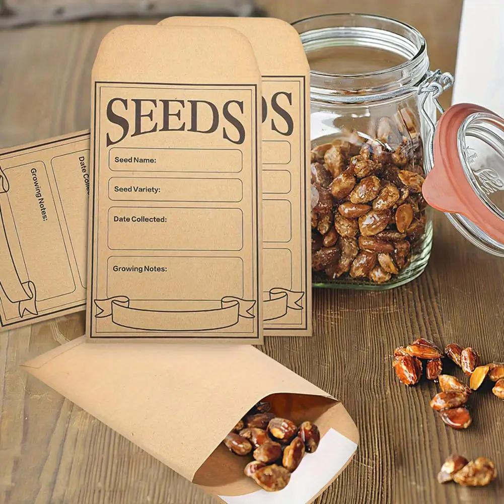 

Self-adhesive Seeds Bags 50pcs Kraft Paper Seeds Storage Envelopes with Transparent Window for Flowers Vegetables for Home