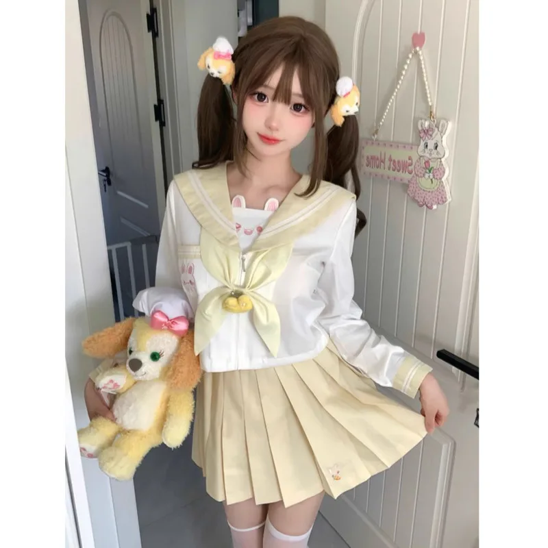 

Sweet Nibble Authentic Omi Rabbit Cute Kindergarten JK Uniform Academy Style Sweet Sailor Suit Long Sleeve Set for Women
