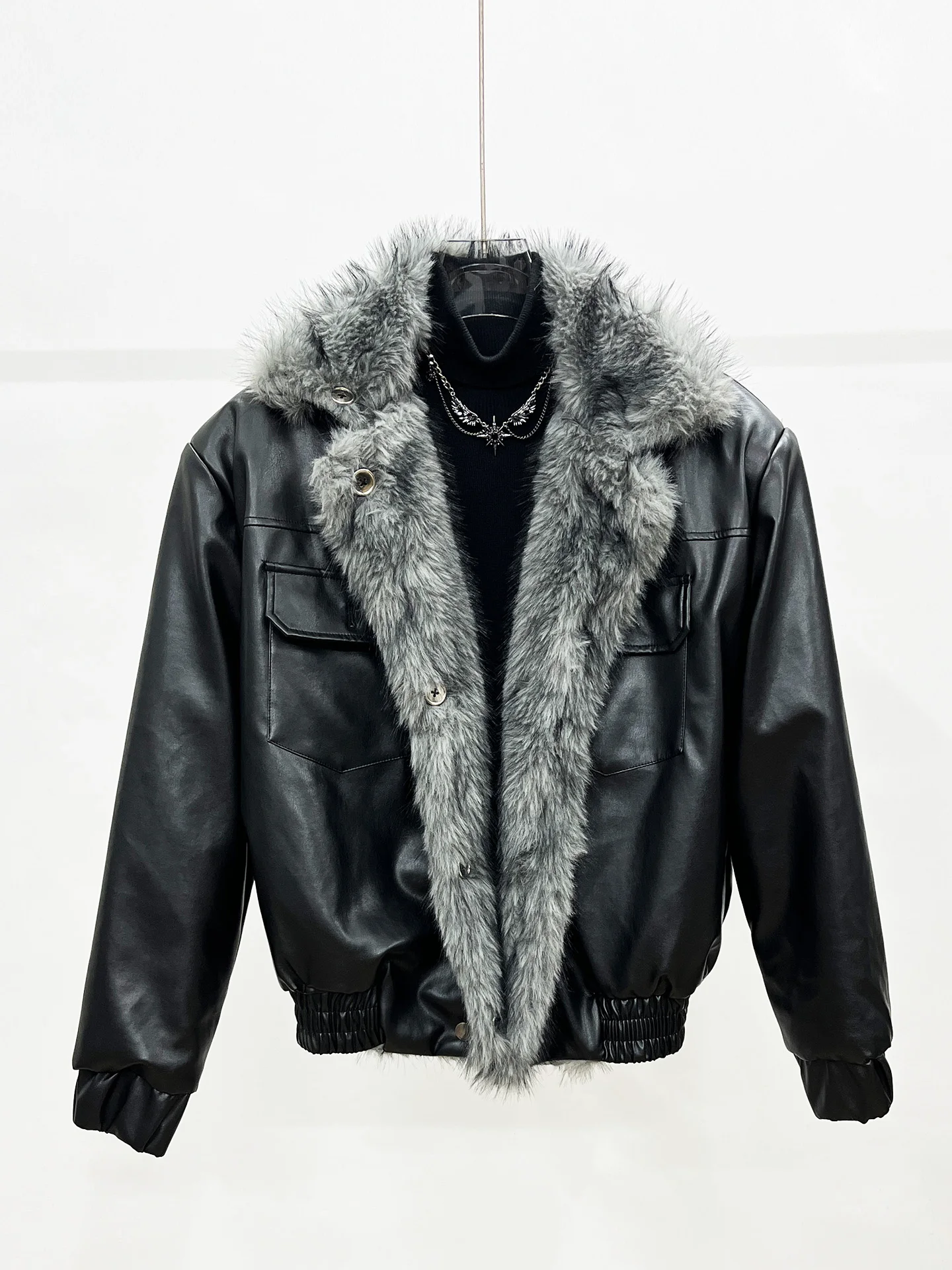 سترات رجالية لخريف وشتاء 2025 جديدة راقية عصرية من الفرو الصناعي متكاملة بياقة كبيرة من الفرو سترات باركاس معاطف عصرية على الوجهين #3