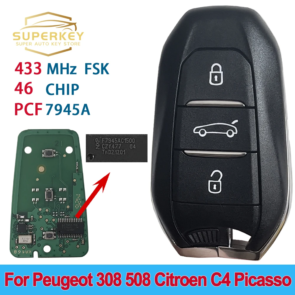 

Умный ключ SUPERKEY с 3 кнопками для CITROEN C4 DS4 DS5 2010 2012 2014 2015 2016 для PEUGEOT 308 508 433 МГц 96742552ZD