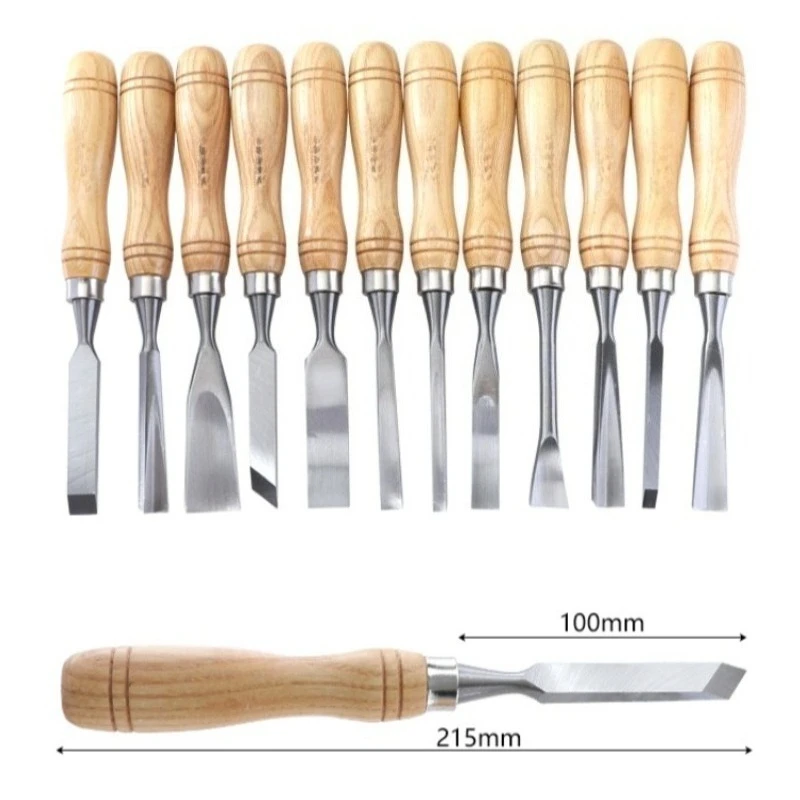 12 PCS Chisel Set Woodworking Professional Chisels DIY Wood Carving Chisel with Wooden Handle Multifunctional Carving Tools Kit
