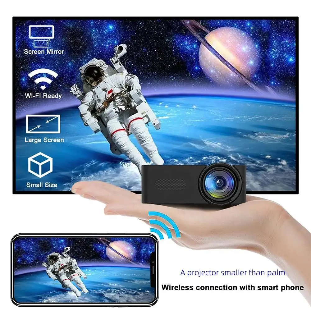 YT100 Home Black Micro Portable Mini Projector HD Home Wireless Small Mobile Phone Projection Micro Projector Film Screening