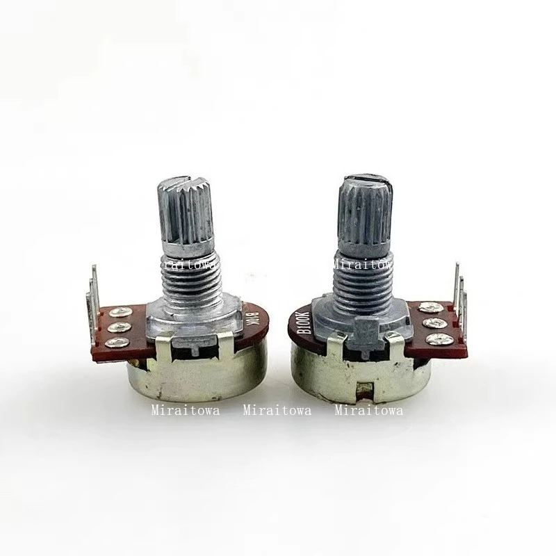 Fotografia 3: Potenciômetro de 3 pinos unipolar tipo r16 b10k b100k, pinos internos dobrados, amplificador de potência de áudio, potenciômetro de volume de alto-falante com 10 peças