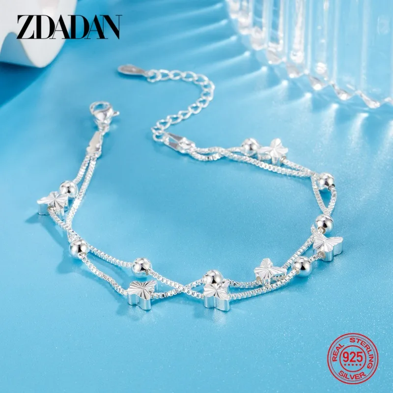 ZDADAN 925 Sterling Silber Doppelschichtige Schmetterlings-Perlenarmbandketten für Damen, Modeschmuck – Detail 1