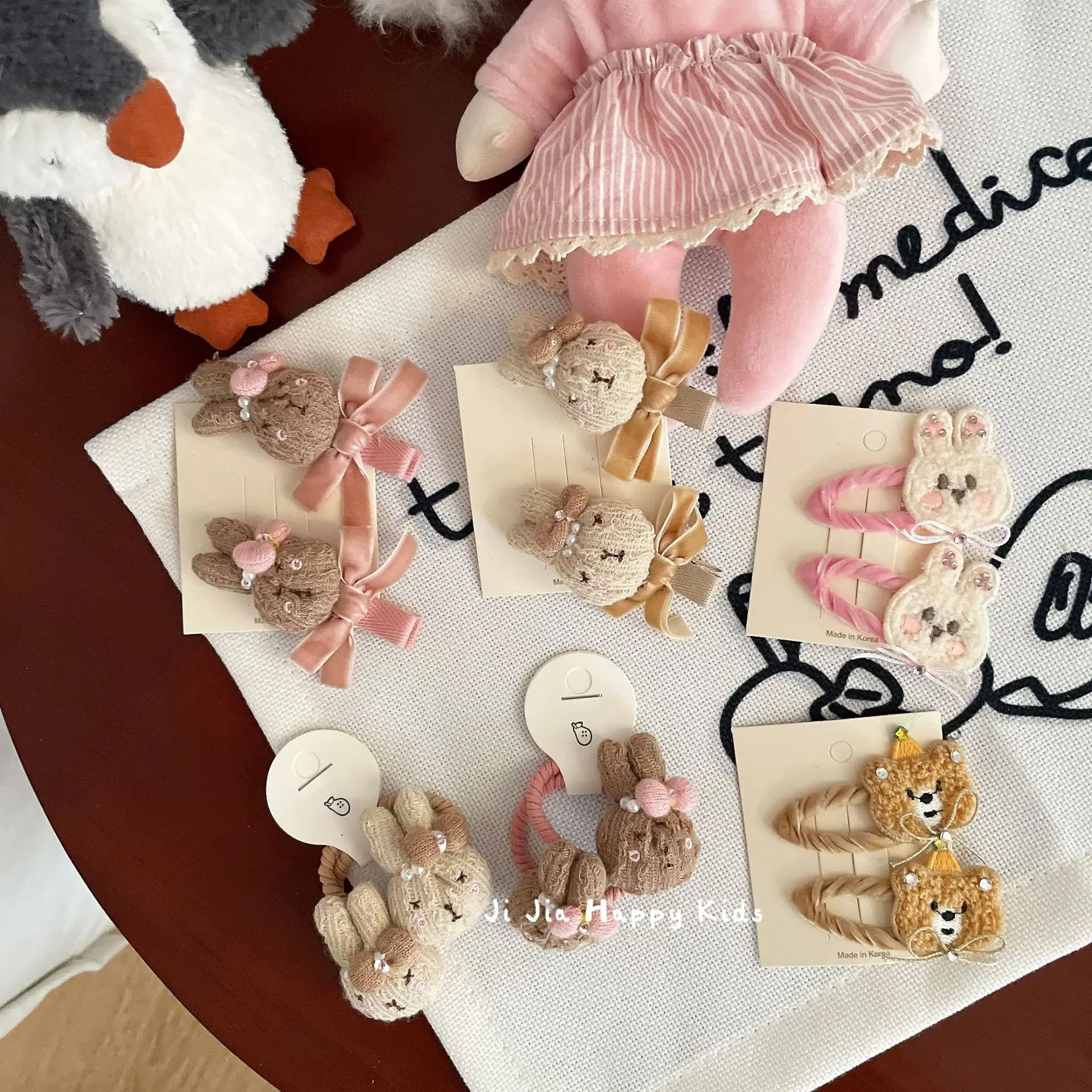 Hair Ties BB Clip Handmade Yarn Rabbit Bow Plush Bear Girls Premium Sweet Fall Winter Small Lightweight Multicolor School