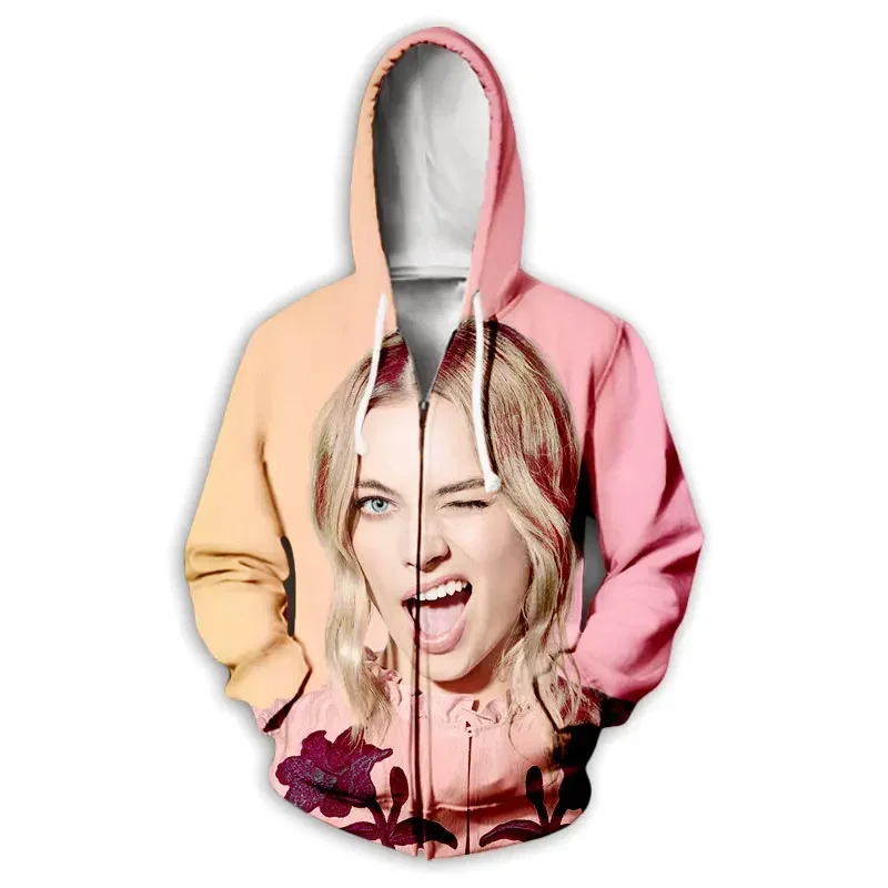 New Fashion 3D Print  Margot Robbie  Zipper Hoodies Zip Up Hooded Sweatshirts Harajuku Hoodie Hip Hop Sweatshirts   Z02