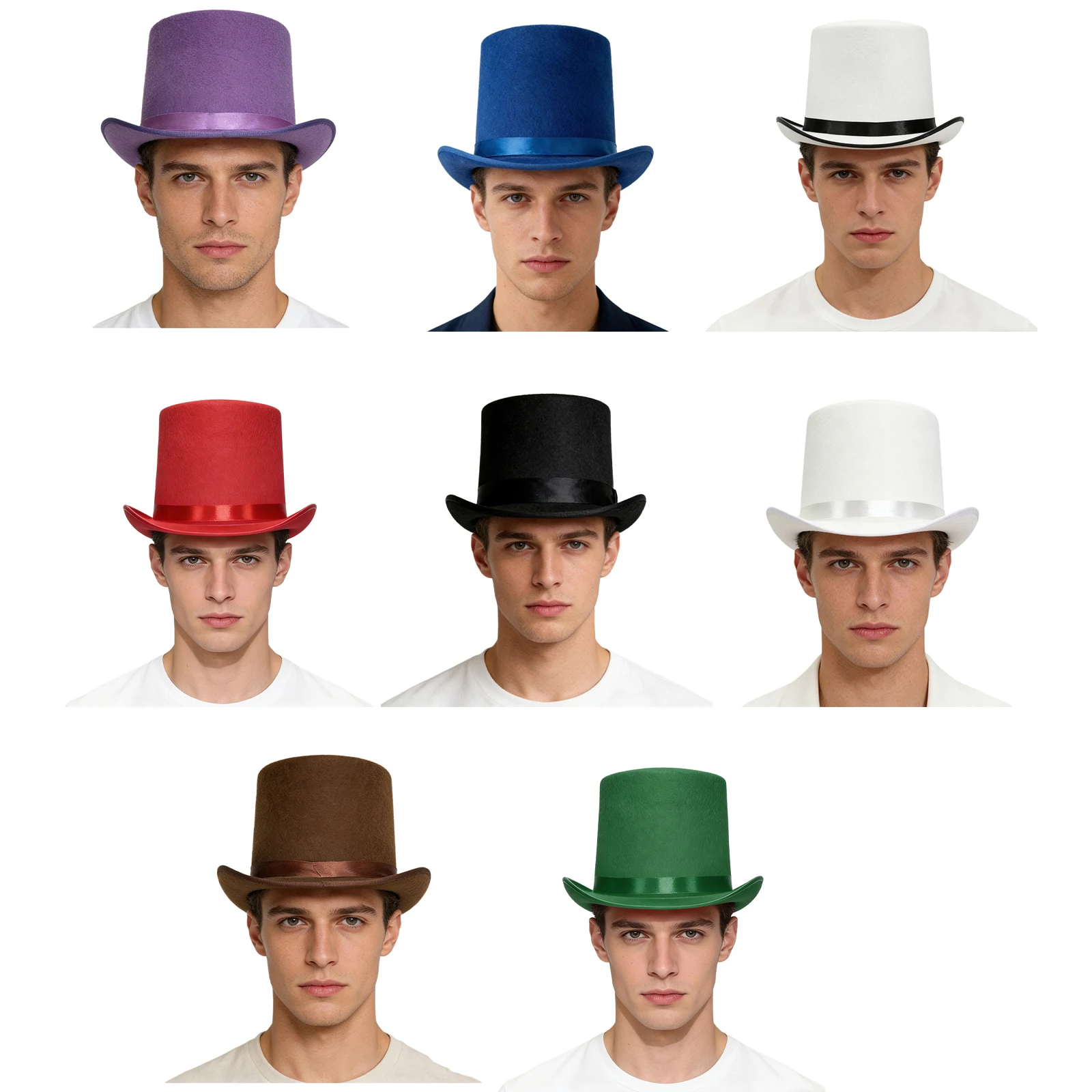 Halloween Solid Color Top Hat High Top Hat Rolled Brim Tuxedo Costume Magician Gentlemen Hat for Festival Parties