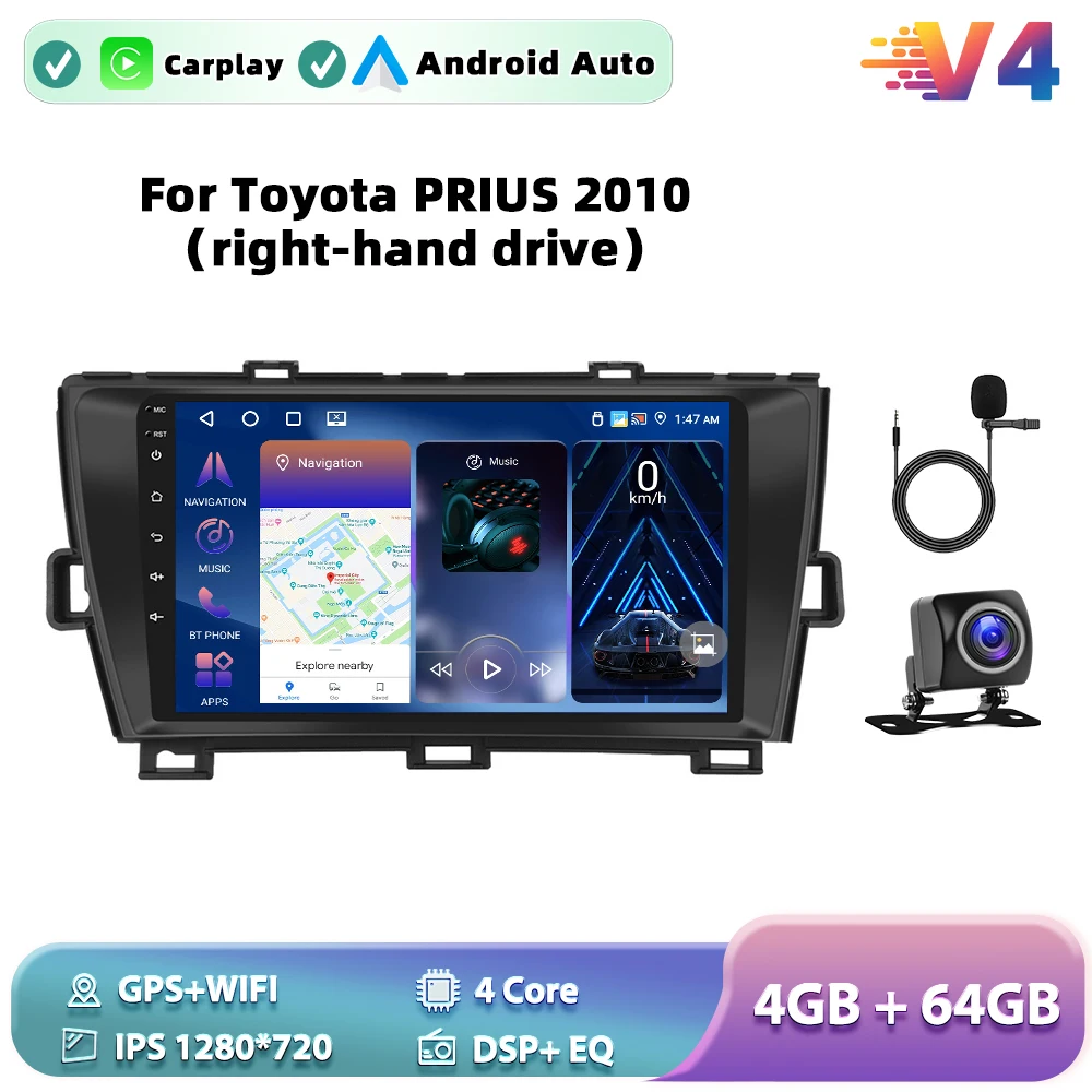 Podofo 6G+128G Android Toyota PRIUS 2010 Car Radio Multimedia Video Player GPS Navi Stereo Carplay Auto Stereo image 3