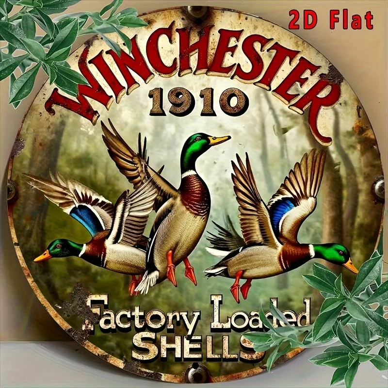 HD Tin Sign Winchester 1910 Mallard Ducks Factory Loaded Shells Retro Wall Decor for Man Cave and Hunting Lodge