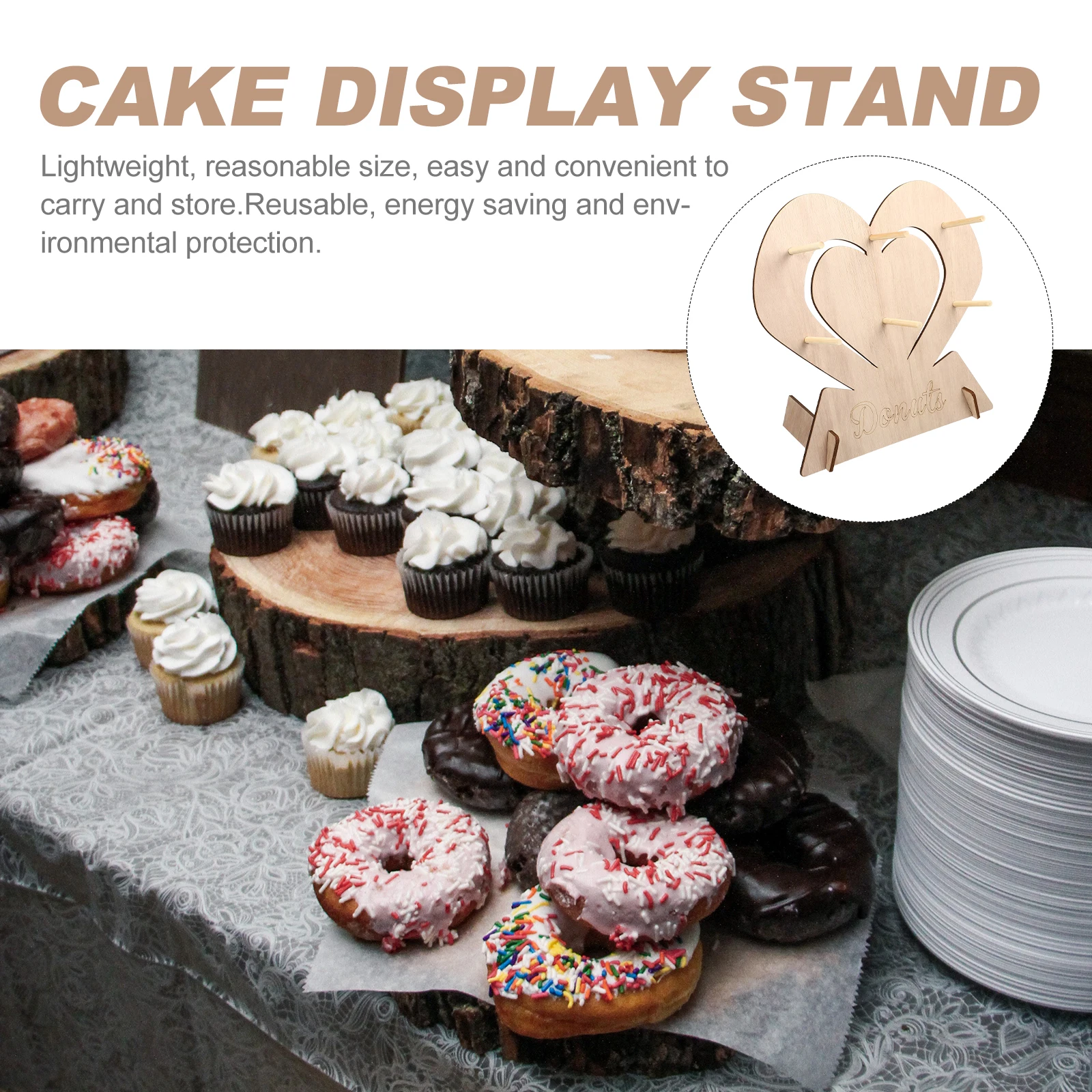 

Wooden Heart Doughnut Holder Display Rack Dessert Stand for Birthday Wedding Party Doughnut Display Stand