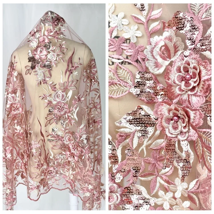 

3D вышитая кружевная ткань, разноцветные бусины, материал для украшения одежды, детская одежда «сделай сам», свадебное платье, европейская сетка