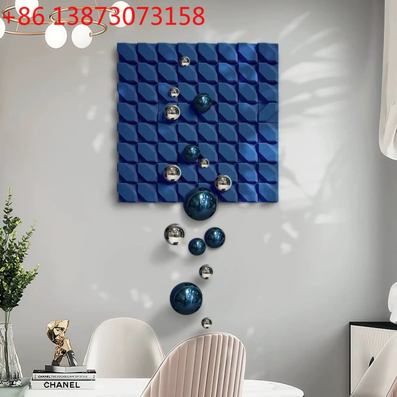 Modern high-end 3D three-dimensional metal ball physical painting model room abstract entrance corridor vertical version