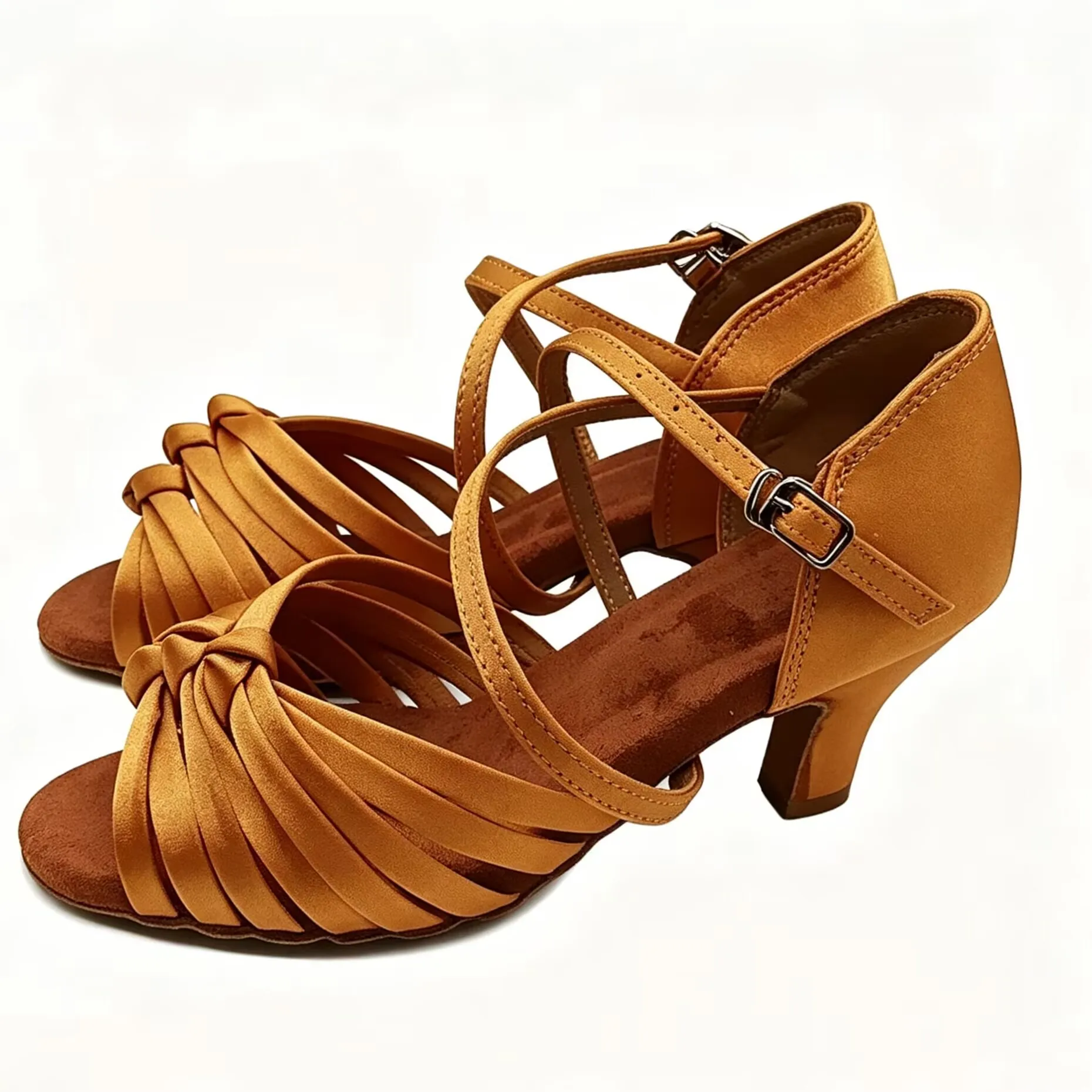 Evkoodance Latin Salsa Tango Dance Shoes Ladies 7cm Heel Height Professional Tan Satin Shoes Customized  Women Evkoo-045 Shoes