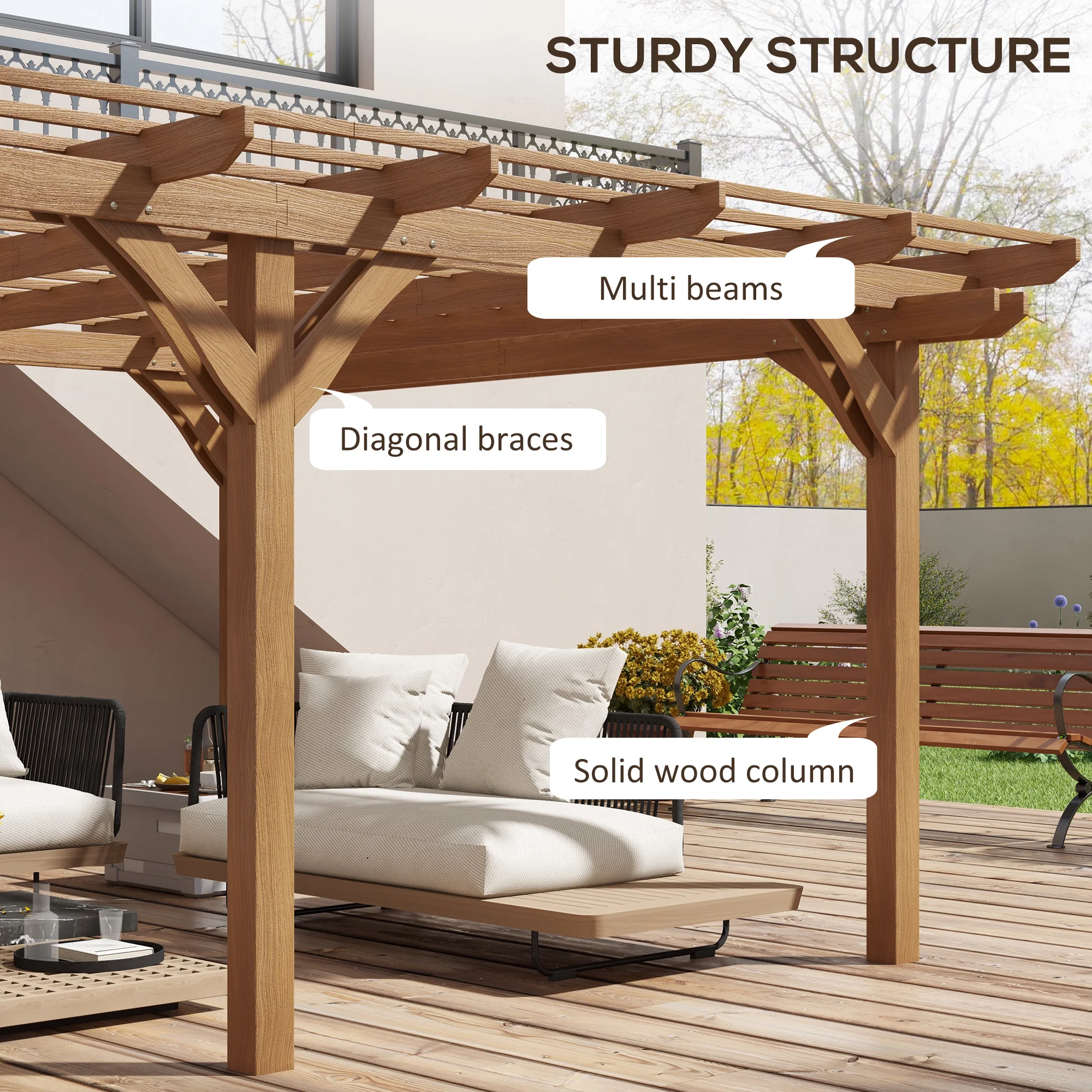 12' x 16' Outdoor Pergola Grape Trellis, Wood Gazebo for Climbing Plants at Garden, Patio, Backyard, Deck, Brown view 4