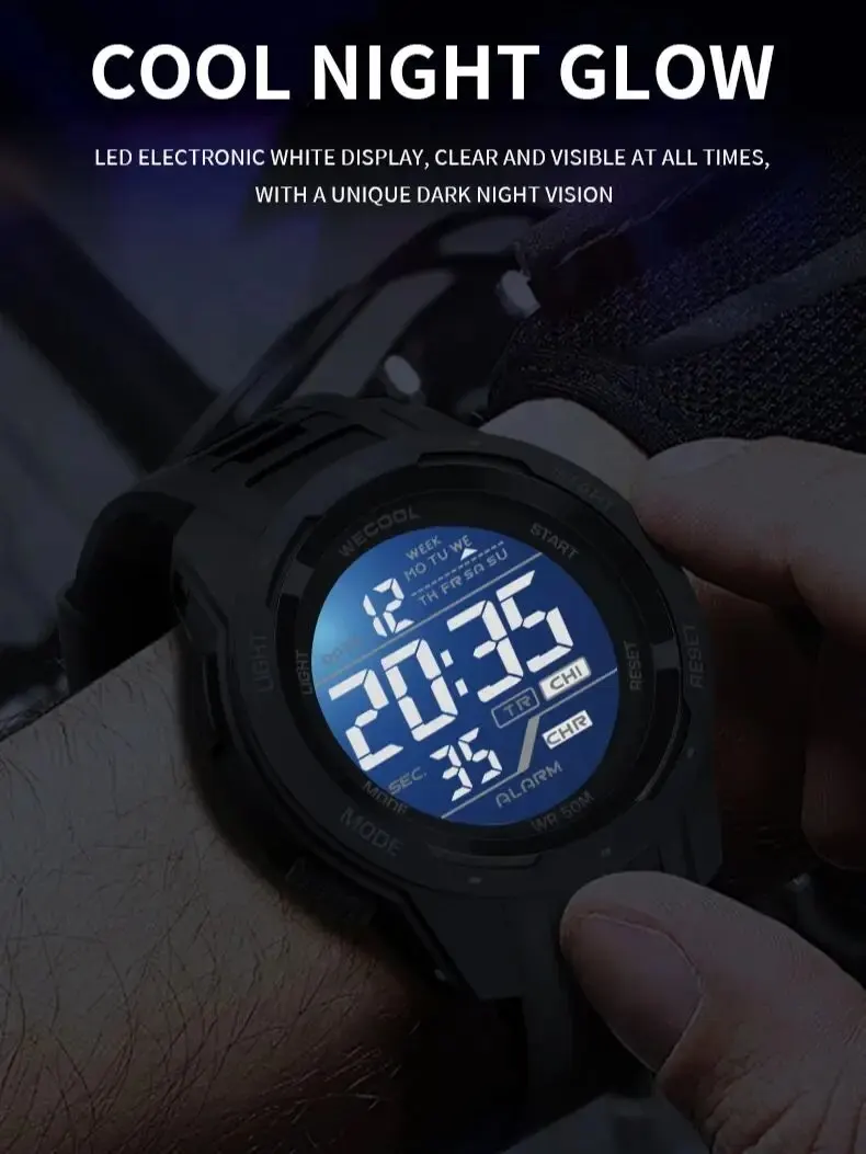 WECOOL Brand Sport Digital 50M Waterproof LED Back Light Alarm Clock Multifunction Watch W-616 Watch