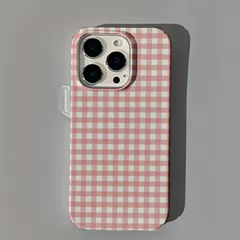 Pink Grid Shock-Absorbing Trendy Protection Phone Hard Case for IPhone16 15 14 13 12 11 Pro Max XR XS Max Plus Protective Cover