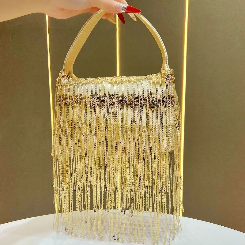 

Wedding Banquet Tassel Evening Bag Trend Design Women's Shiny Sequin Tassel Handbag Versatile Fashionable Single-shoulder Bag
