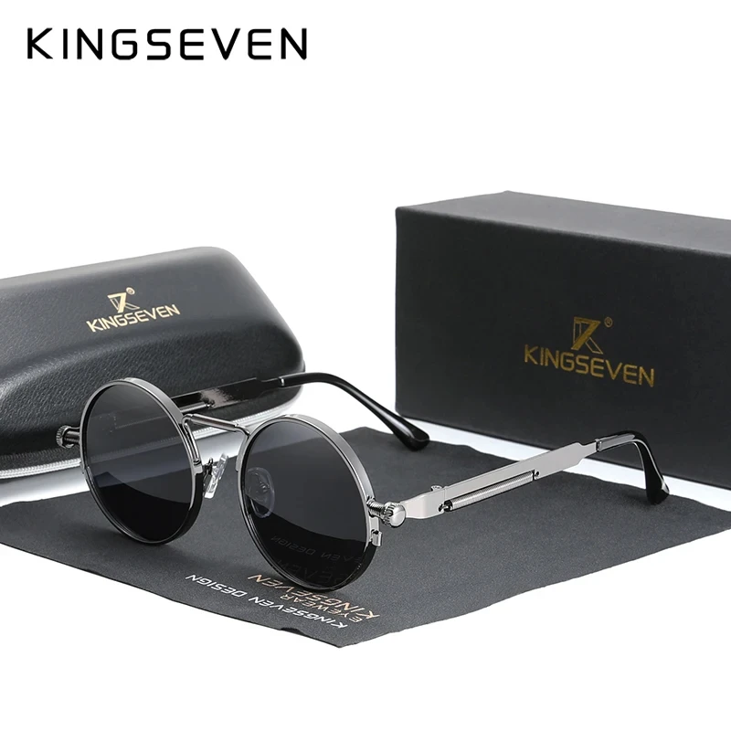 KINGSEVEN Gothic Steampunk Sunglasses Polarized For Men UV400 Blocking High Quality Glasses Women Round Frame Retro Eyewear