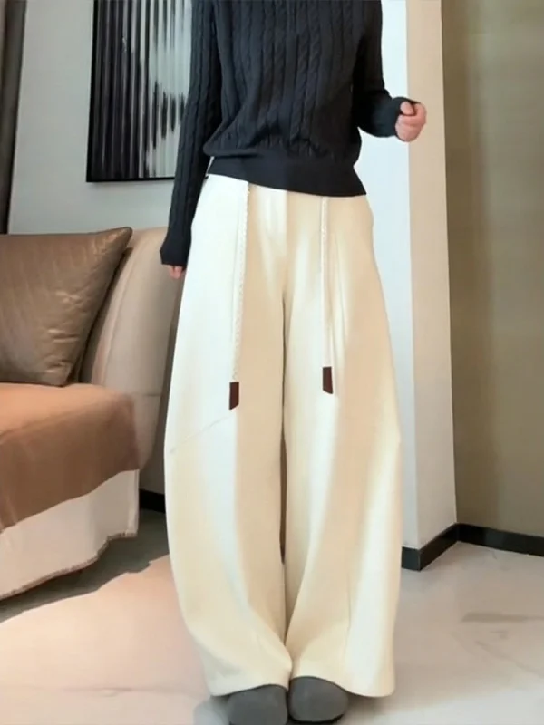 

Fce Lined Autumn Winter Wide Leg Pants Women's Floor Length Draped Casual Trousers Airy Feel Commute Sle New 2026