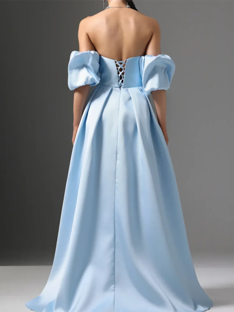 فساتين سهرة رسمية أنيقة بدون حمالات مزينة بأربطة على شكل حرف A فساتين حفلات أعياد الميلاد حسب الطلب