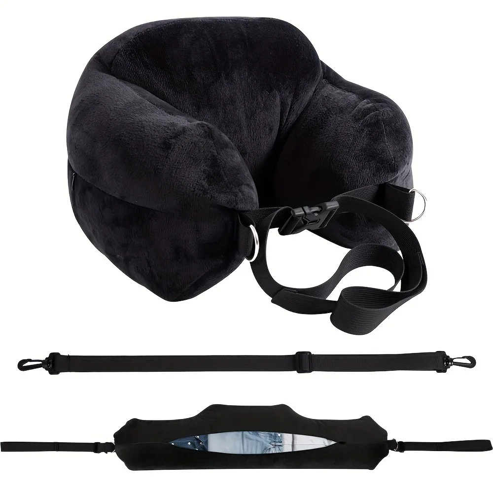 Storage Travel Neck Pillow with Fillable Clothing U-Shaped Pillowcase Extra Storage Bag Velvet Neck Pillow Cover for Airplane