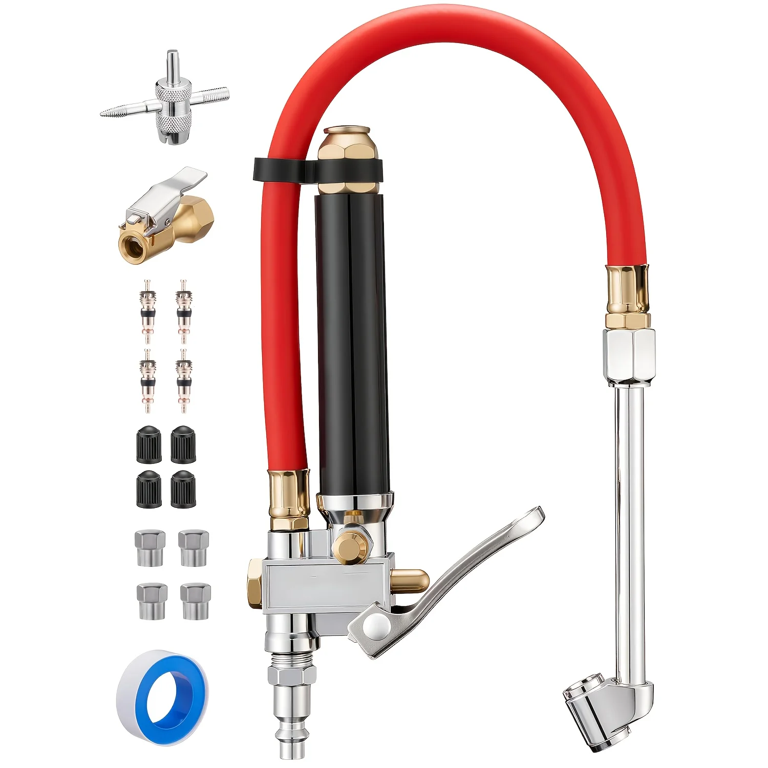 

Heavy-Duty Tire Pressure Gauge with Inflator, Dual Head Chuck Accurate Air Chuck with Pressure Gauge, 1/4" NPT Air Compressor