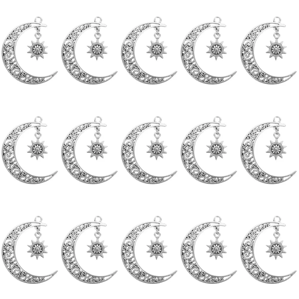 

15Pcs Alloy Moon Sun Pendants Charms for DIY Necklace Bracelet Earring Keychain Jewelry Craft Decorative Accessories