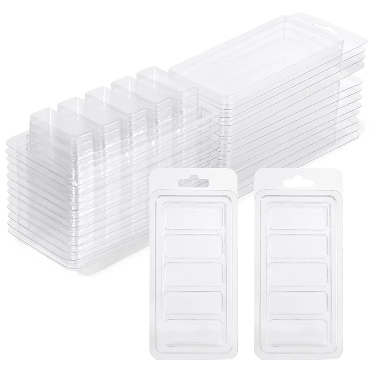 New 50 Pcs Wax Melt Containers, 5-Cavity Wax Melt Clamshell Molds,Clear Empty Plastic Wax Melt Mold for DIY Candles Making