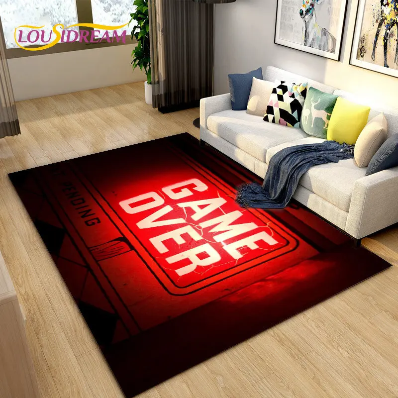 3D Cartoon Gamer Game Over Area Rug Large,Carpet Rug for Living Bedroom Sofa Doormat Decoration,Children Play Non-slip Floor Mat