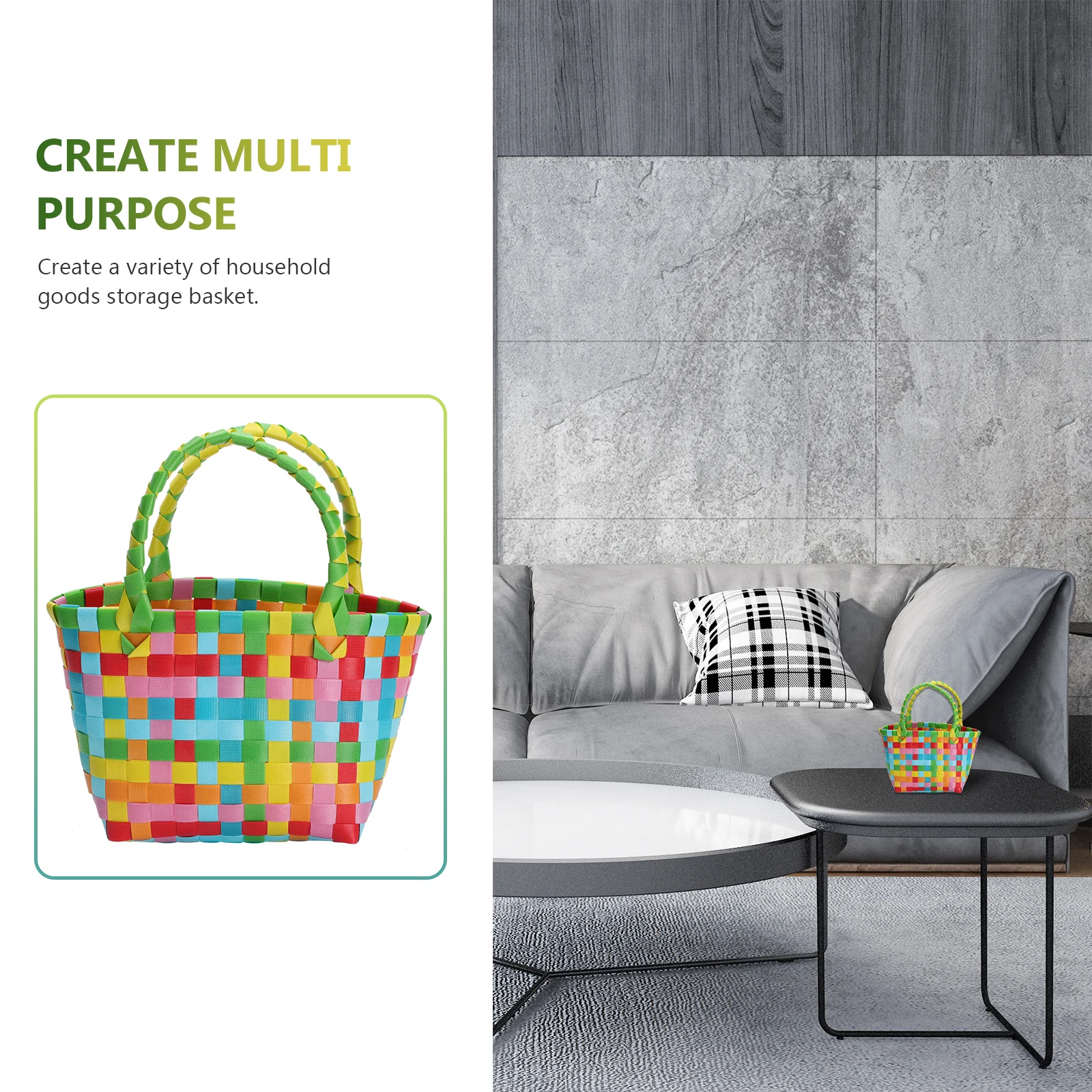 

s Colorful Basket Small Mini Woven Lady Square Female Bag Beach Snack Holder Green Storage