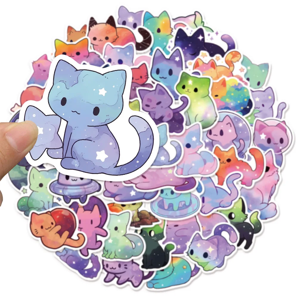 50PCS Starry Sky Cat Cute Cartoon Decoration Graffiti Stickers DIY Luggage Skateboard Water Cup Computer Waterproof Stickers